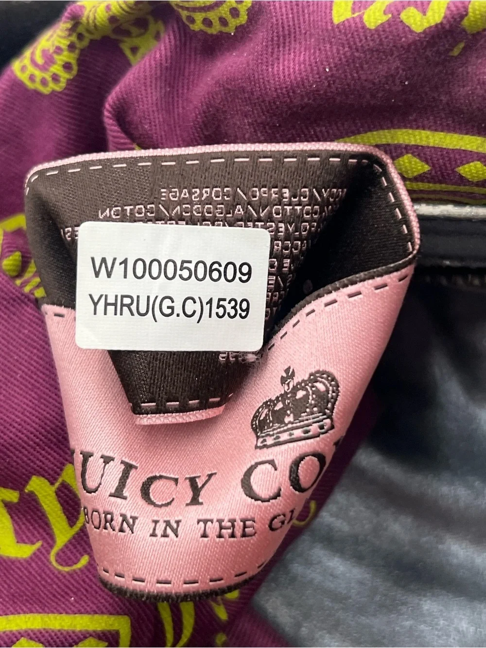 Vintage Y2K Juicy Couture Black Velour Hobo Bag Neon Yellow Scottie Crown Logo